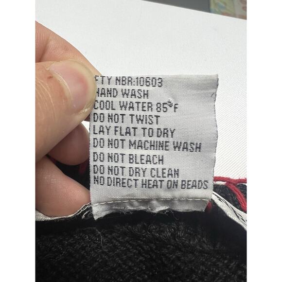 Vintage Victoria Jones Christmas Sweater Med Black Stocking Holly Applique - Picture 4 of 11